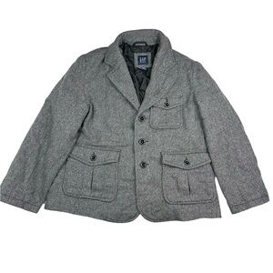 GAP Kids Wool Blend Herringbone Gray Black Formal Blazer Suit Jacket Kids M / 8